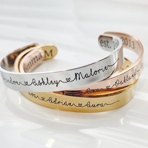 Bracelet Children&#39;s Names Personalized Gift for Mom Grandma Jewelry for Women, Silver Rose or Gold Mother&#39;s Day Custom Jewelry Wide Cuff