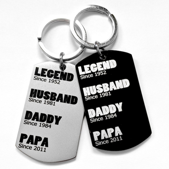 Father's Day Gift, Dad Key Chain, Custom Personalized Gift For Him, Grandpa Daddy Papa Legend, Stainless Steel Silver or Black, Fun Gift