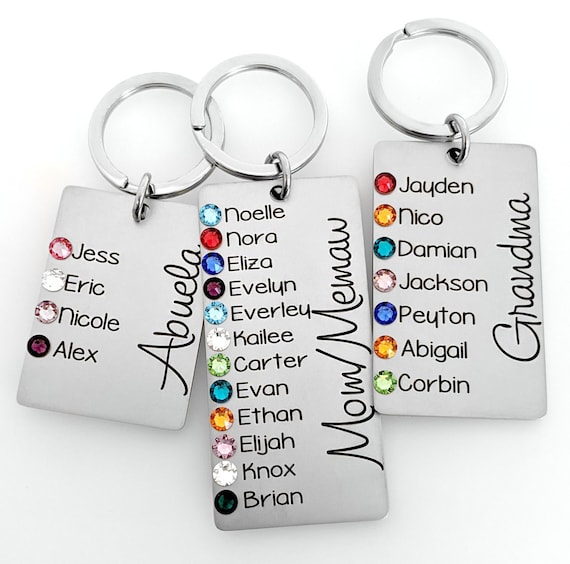 Birthstone Name Key Chain For Grandma Mom Aunt Sister | Any Custom Name | Solid Stainless Steel with Birthstone Crystals for each name