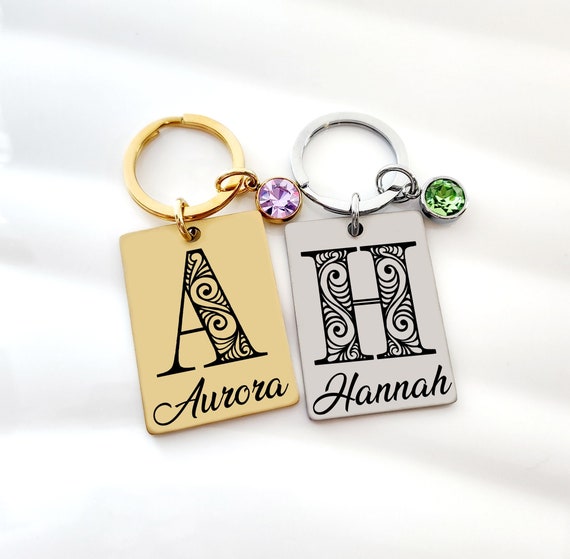 Personalized Initial Keychain, Customized Name Key chain for Women, A-Z, Monogram Silver Or Gold Stainless Steel Key Chain