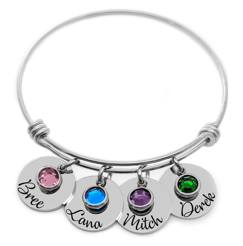 Birthstone Jewelry / Mothers Bracelet with kids names / Personalized Engraved Gift For Mom / Gift From Kids image 4