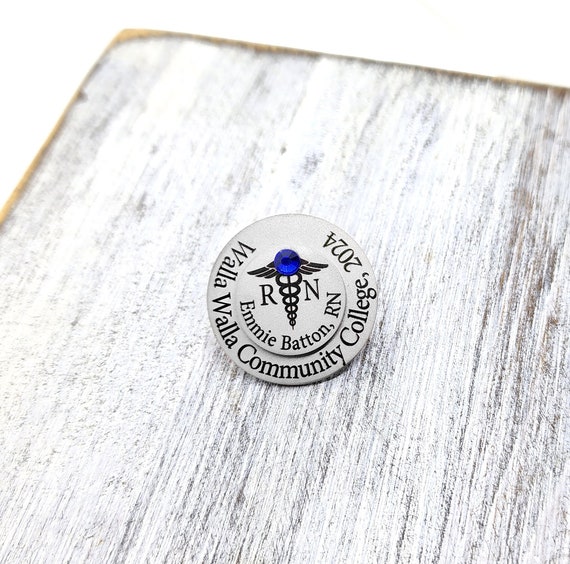 RN Nurse Pin For Pinning Ceremony, Custom, Birthstone, Any Title, Personalized Stainless Steel Pin, Gift for nurse, Nurse Graduation
