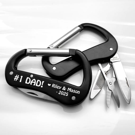 Custom Engraved Father’s Day Gift, #1 Dad Gift from Kids, Personalized Carabiner Multi-Tool Keychain, Pocket Knife, Dad Gift 2025 Daddy