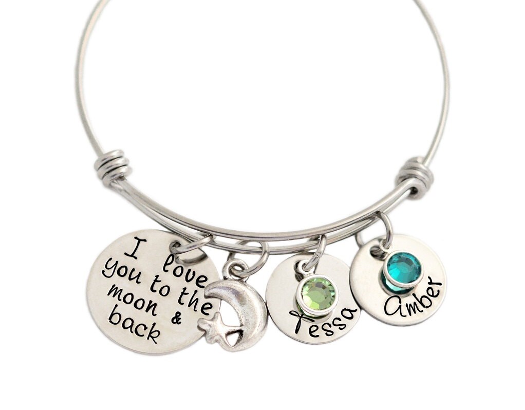 Personalized Bracelet - I love you to the moon & back - Adjustable ...