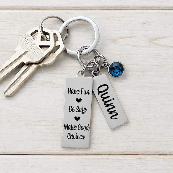 Personalized Birthstone Keychain: Engraved Stainless Steel Gift for Teen Girl