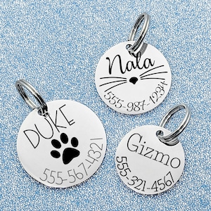 Pet ID Tags / Personalized Engraved Stainless Steel Circle Tag / CHOOSE your Size / Choose your font / Choose your Design / Cat Tag Dog Tag