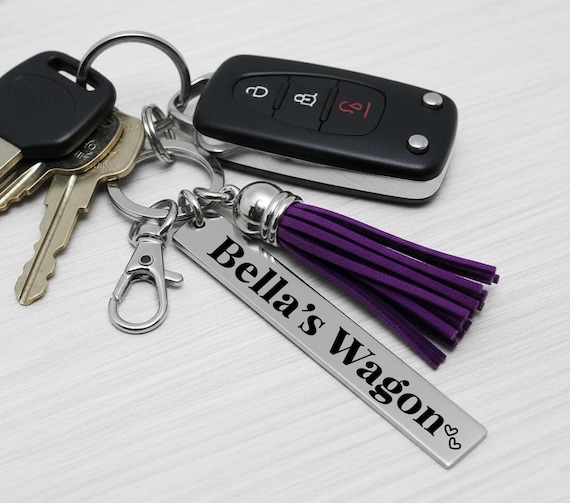 Personalized Tassel Keychain, Custom Name Key Ring, Faux Leather Tassel Keychain, Gift for Her, Bridesmaid Gift