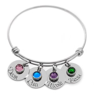 Birthstone Jewelry / Mothers Bracelet with kids names / Personalized Engraved Gift For Mom / Gift From Kids image 3