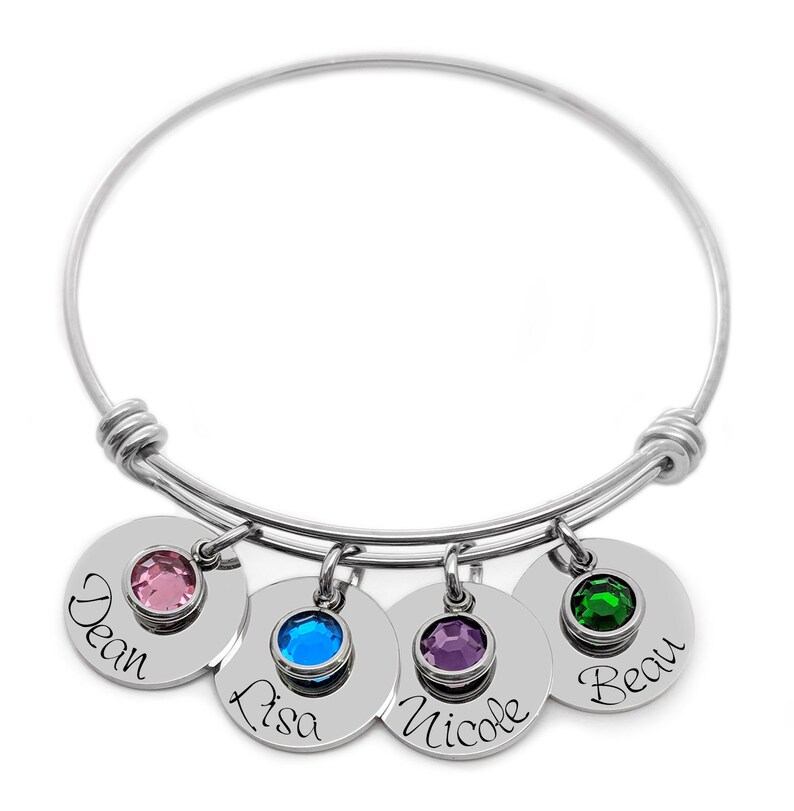 Birthstone Jewelry / Mothers Bracelet with kids names / Personalized Engraved Gift For Mom / Gift From Kids image 3