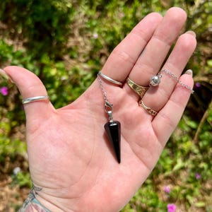 Black Onyx Divination Pendulum with a Silver Bead for Readings and Spellwork - Witch Supplies with Healing Crystals and Gemstones