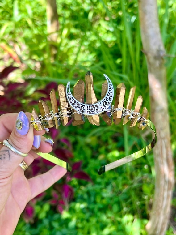 Gold and Silver Titanium Angel Aura Quartz Healing Crystal 