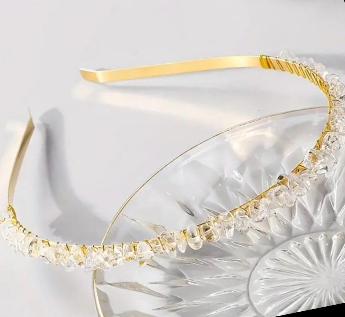 NWOT Rhinestone Crystal Headband for Women, White Clear Stone with Gold Hardware Amazon.com : Atoden White Wide Top Knot Headband with Pearl  main image 2