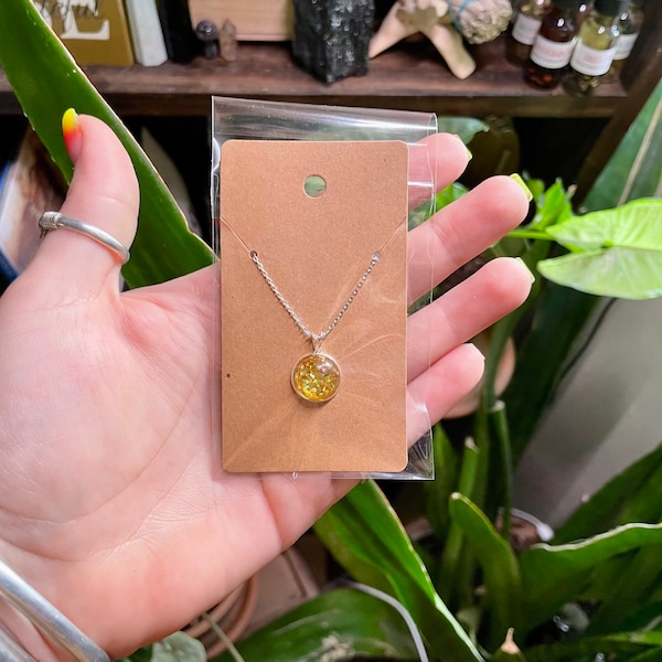 Petite Gold Glitter Cabochon Necklace 10mm Pendant on a 20” Tarnish Resist Chain, Natural Healing Jewelry