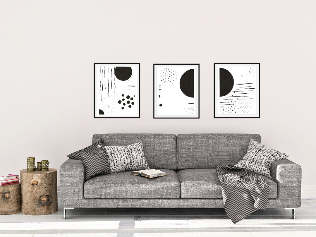 Set of 3 Prints, Printable Wall Art, Black and White Abstract Art ...