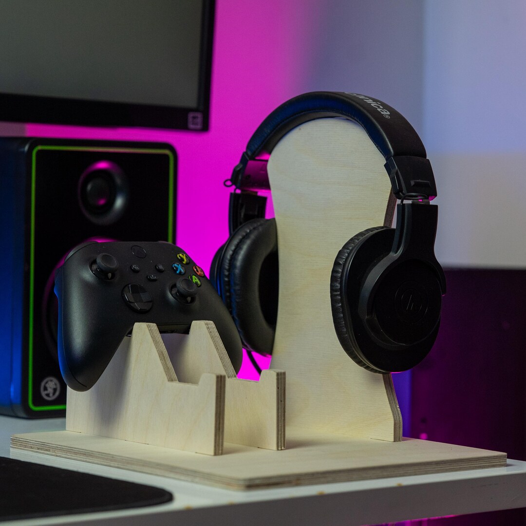Custom Game Controller Stand, Wood Headset Holder, Personalized Gaming ...