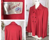 Original 1950s Pink Red Double Breasted Swing Jacket Coat With Glass Buttons Nemco