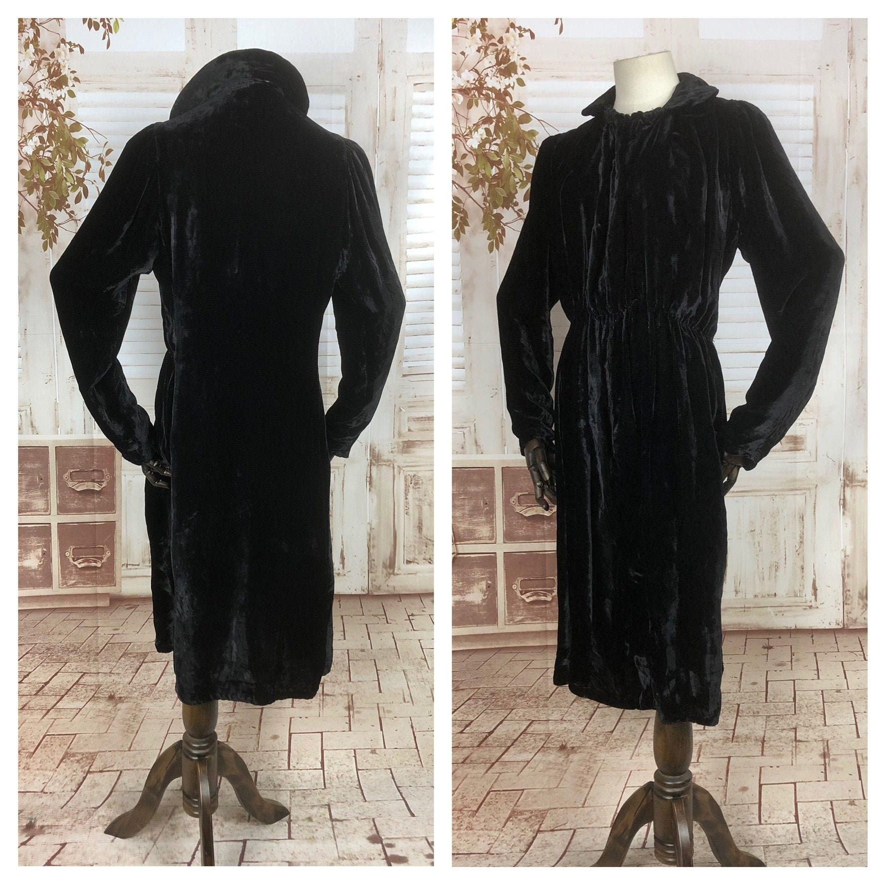 Original 1930s 30s Vintage Black Velvet Femme Fatale Dress | Etsy