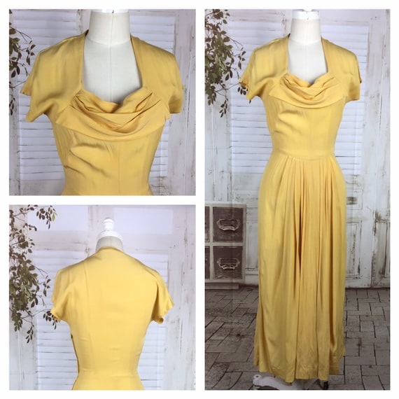 Original 1940s 40s Vintage Rayon Crepe Mustard Yel