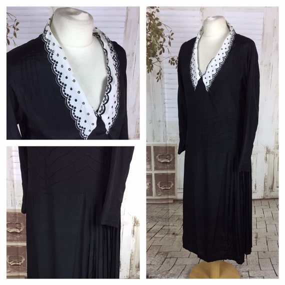 Original 1930s Vintage Black Rayon Dress Pierced W