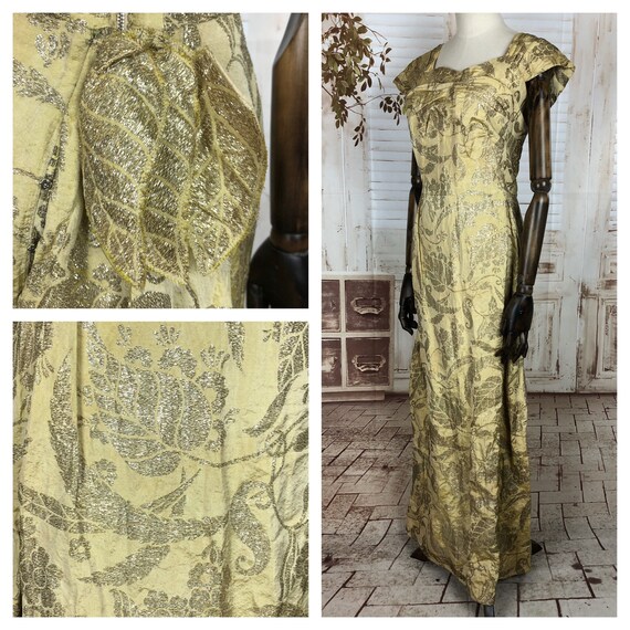 Original 1940s 40s Vintage Gold Lamé Evening Gown