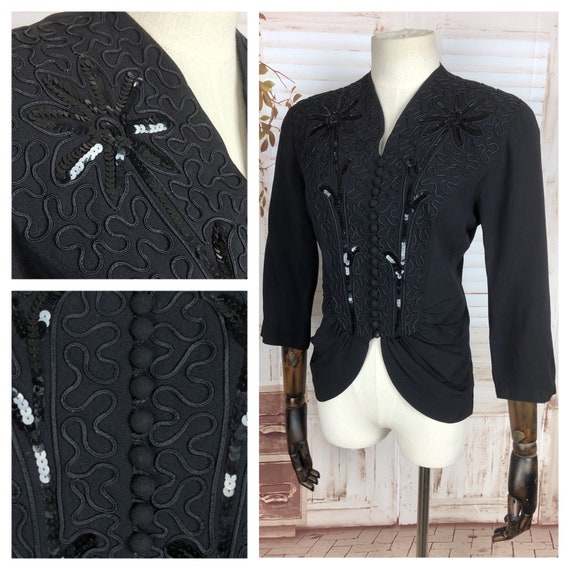 Incredible Original 1940s 40s Vintage Black Crepe