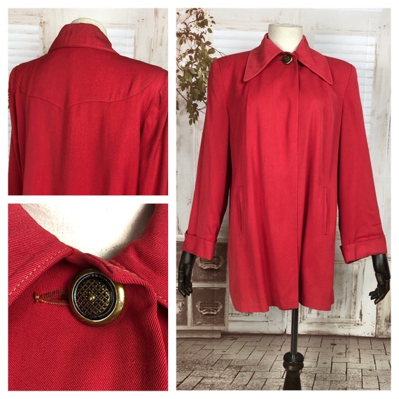 Original 1940s 40s Vintage Red Gabardine Swing Coa