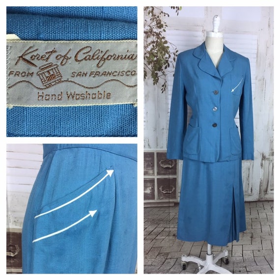 Original 1950s Sky Blue Vintage Linen Summer Suit… - image 1