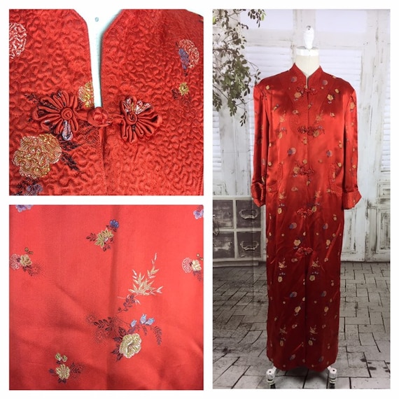 Original 1950s Red Vintage Asian House Coat