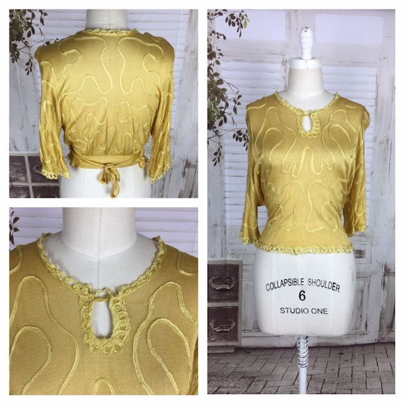 Original 1920s Gold Mustard Yellow Silk Vintage T… - image 1