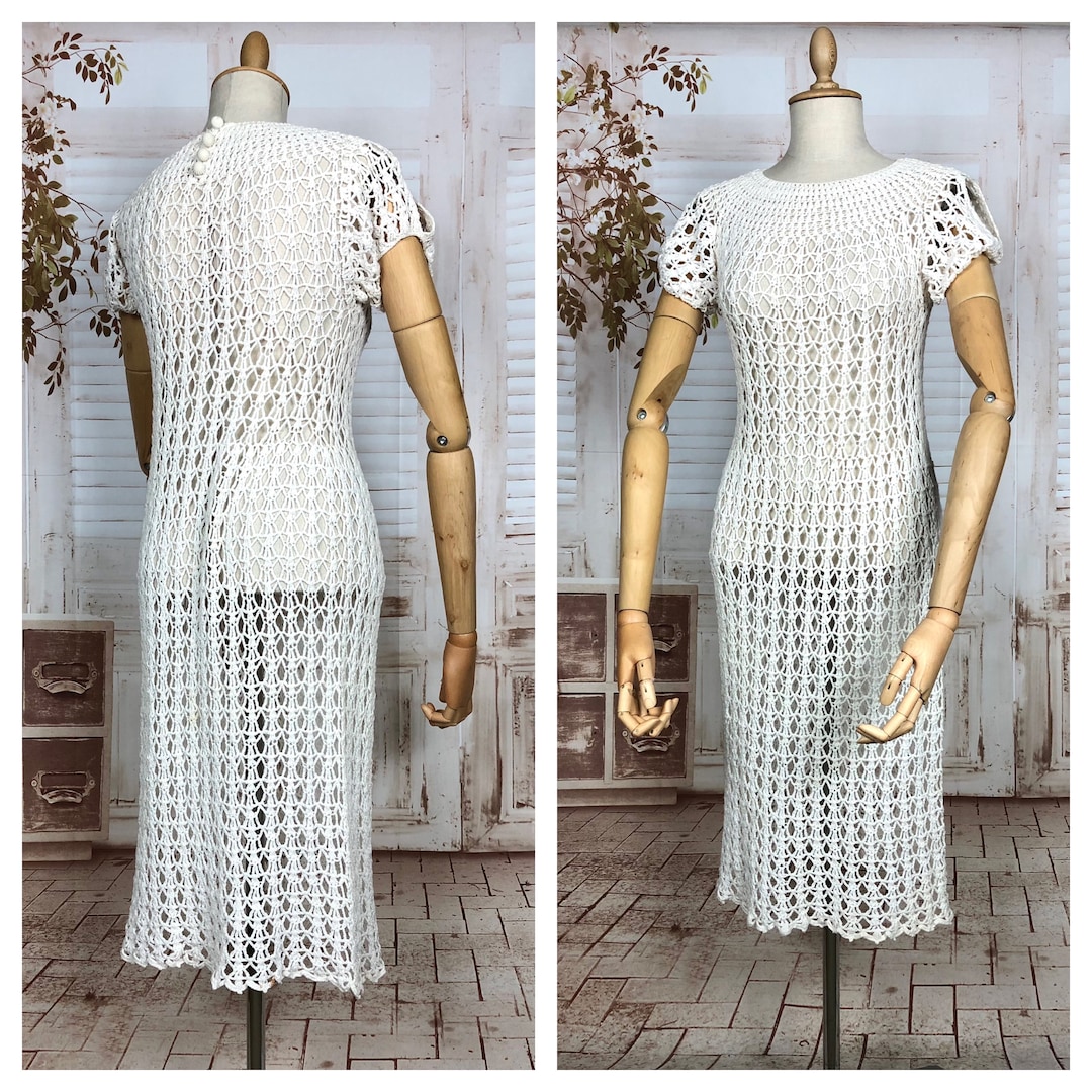 Impresionante vestido tejido a crochet suelto, original, de la