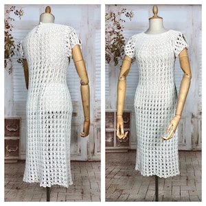 Stunning Original 1930s Vintage Homemade Loose Crochet Knit Dress
