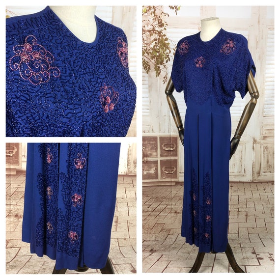 Original 1940s 40s Volup Vintage Purple Crepe Gown