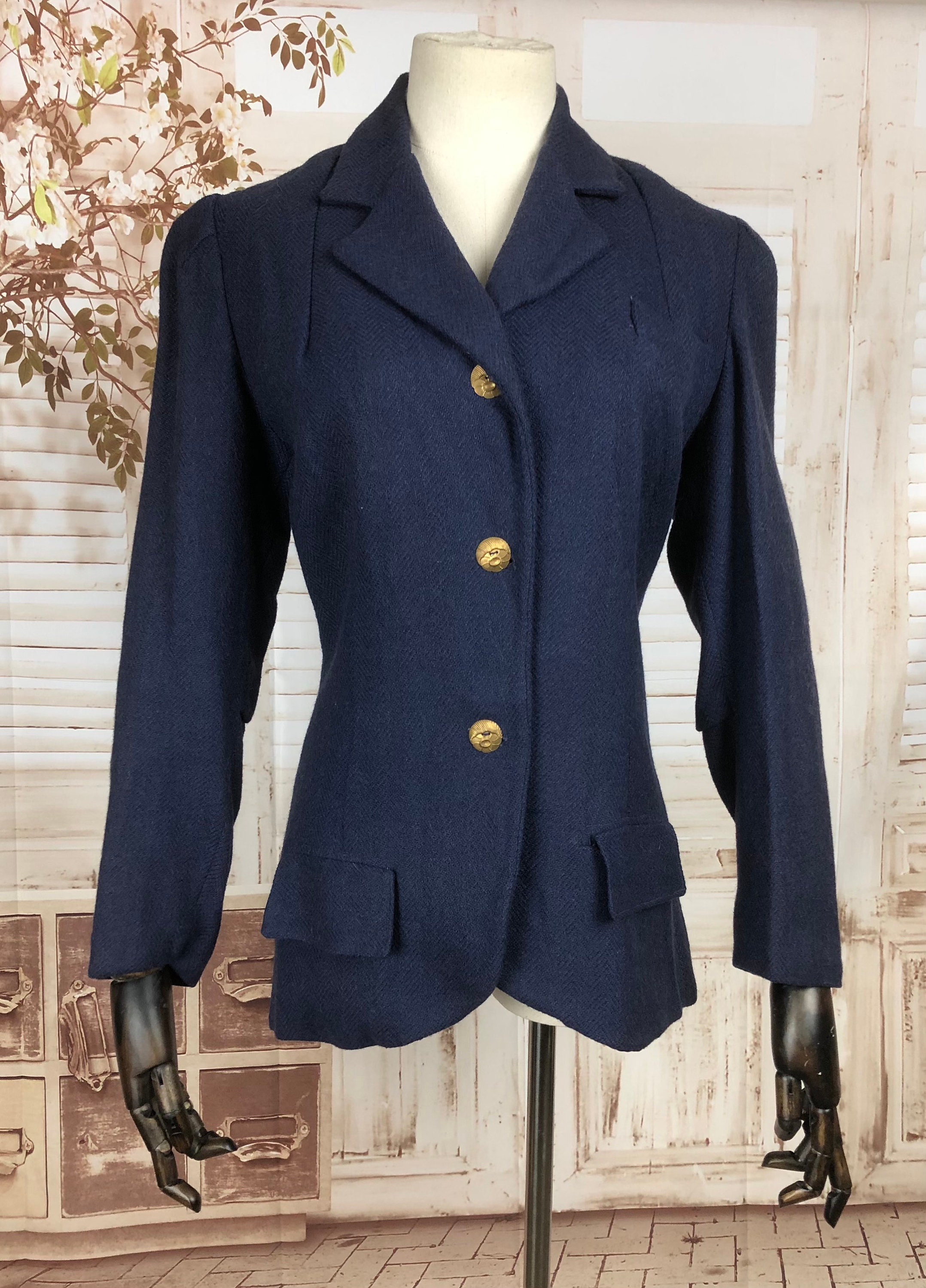 Original 1930s 30s Vintage Navy Blue Wool Jacket With Brass - Etsy UK