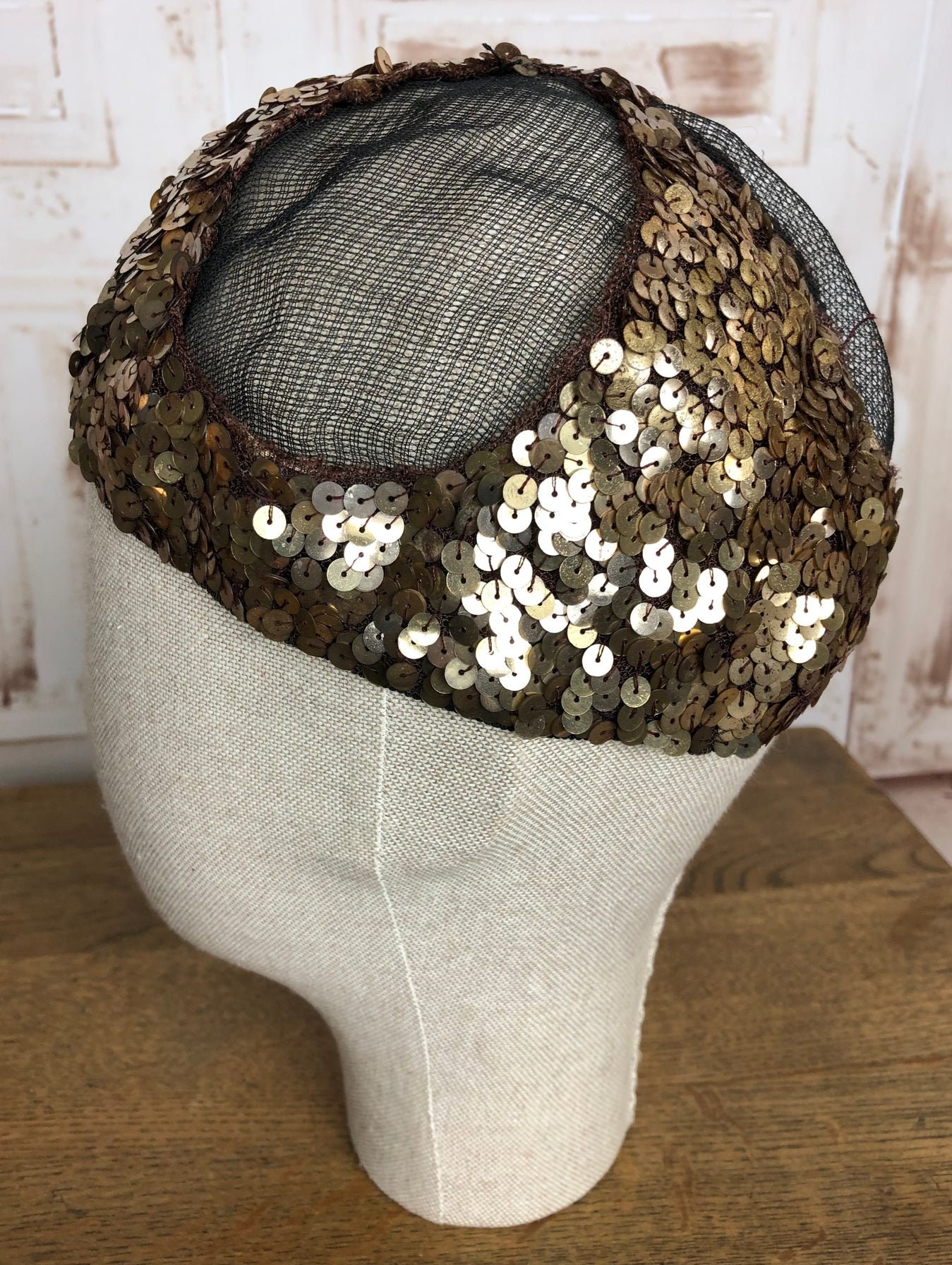 Cute Original 1930s Vintage Gold Sequinned Netted Evening Cap NRA Label ...
