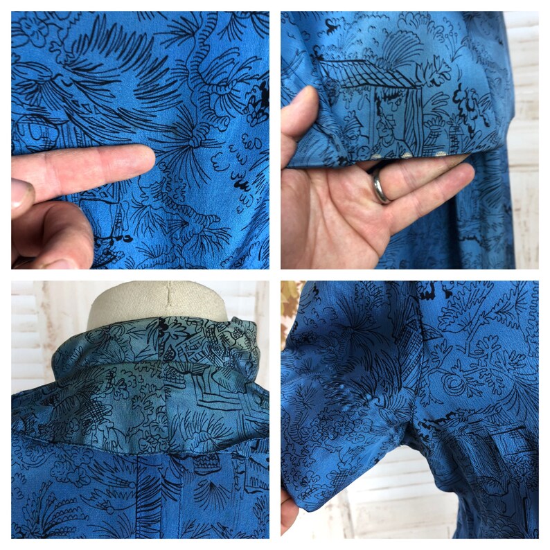 Original 1940s 40s Vintage Blue Novelty Print Rayon Dress With Matching Jacket image 10