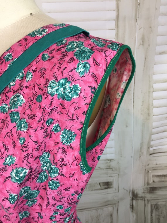 Original 1950s Vintage Pink And Green Housedress … - image 6