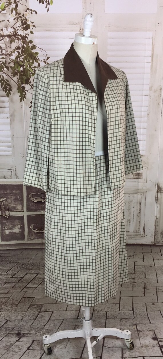 Original Late 1950s Vintage Brown And White Plaid… - image 4