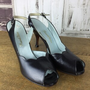 Original 1950s Vintage Black Leather Stiletto Heels By Frank More