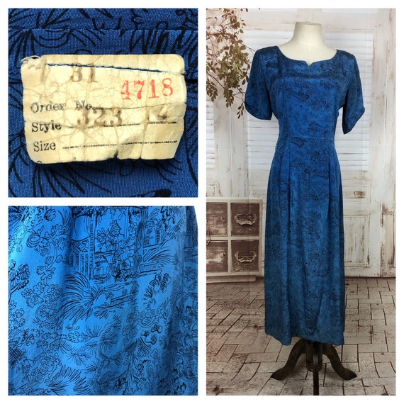 Original 1940s 40s Vintage Blue Novelty Print Rayo