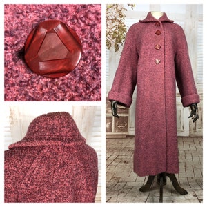 Splendido originale fine 1940 anni '40 / primi anni 1950 anni '50 Volup Vintage Dusty Rose Pink Boucle Swing Coat
