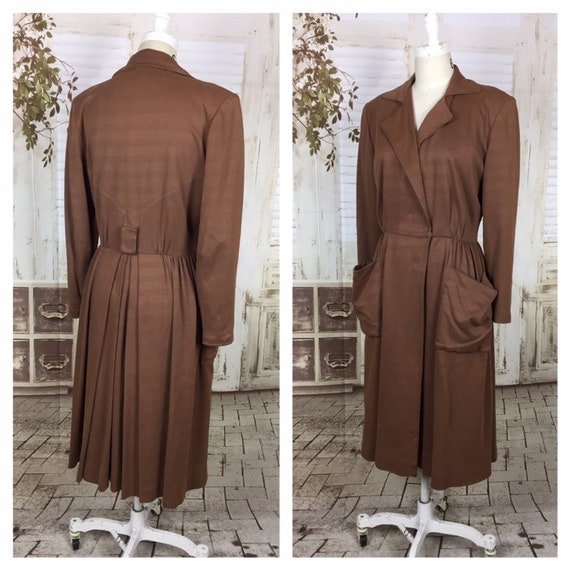 Original 1940s 40s Vintage Brown Gab Gabardine Fau