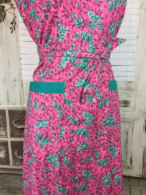 Original 1950s Vintage Pink And Green Housedress … - image 5