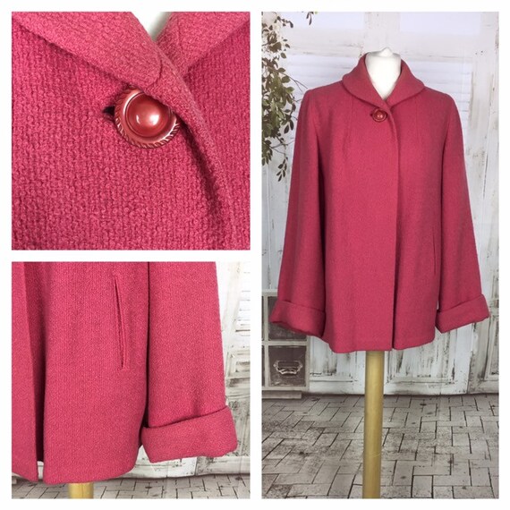 Original 1950s Pink Bouclé Wool Vintage Swing Coat