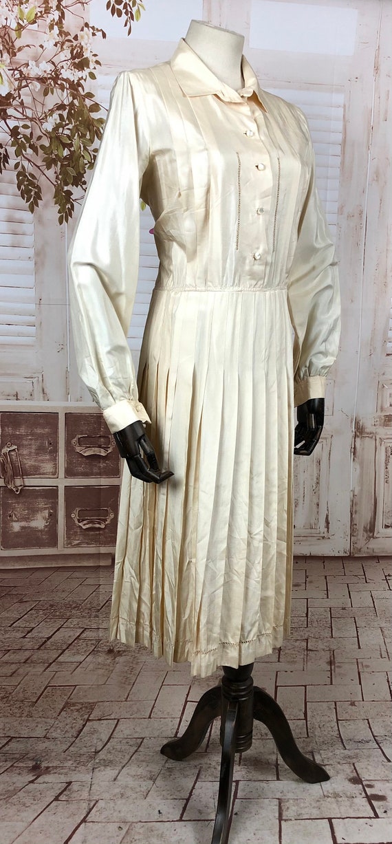 Original Vintage 1930s 30s Cream Silky Rayon Dres… - image 3