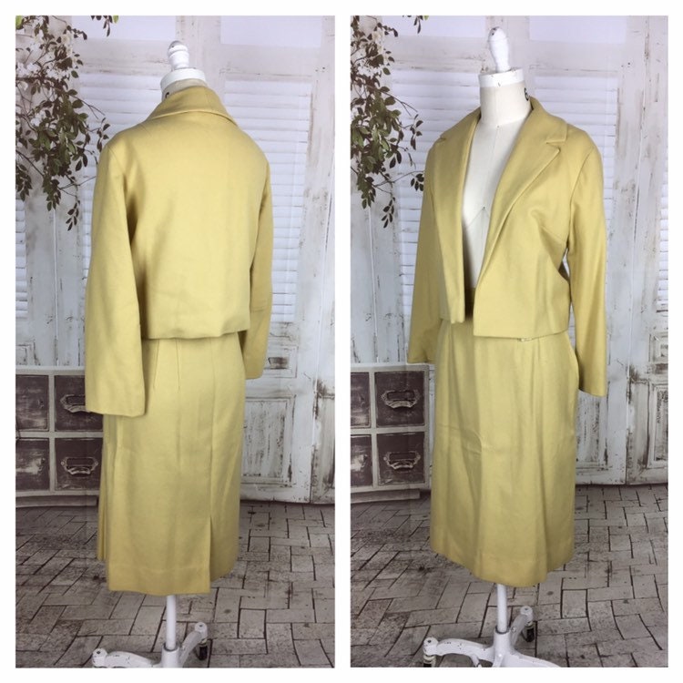 Image of Original Late S/Early S Gold Yellow Wool Vintage Skirt Suit Cropped Jacket