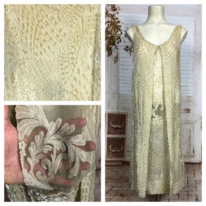 Exquisite Rare Original 1920s Vintage Cream Devoré Velvet And Embroidered Flapper Dress