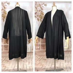Gorgeous Original 1930s Volup Vintage Lightweight Black Summer Coat With Fagotting