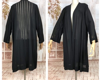 Gorgeous Original 1930s Volup Vintage Lightweight Black Summer Coat With Fagotting