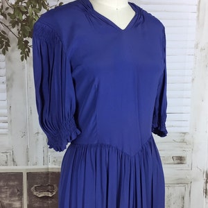 Original 1930s Rayon Crepe Vintage Blue Day Dress image 3