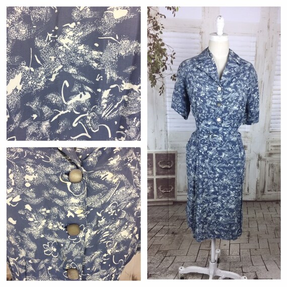 Original 1940s Vintage Blue And White Novelty Prin